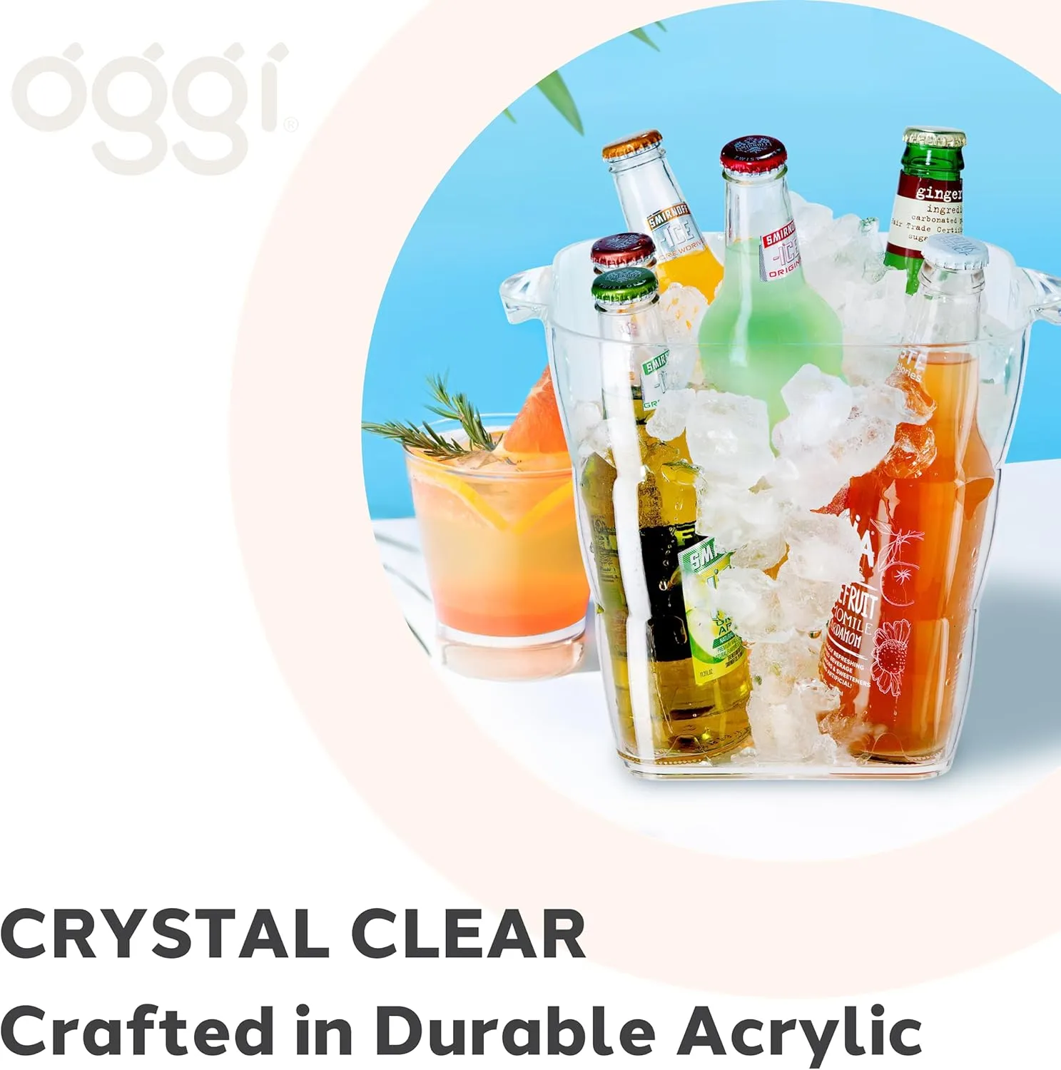 OGGI Acrylic Square Ice Bucket - Clear Beverage Cooler w/Handles, Wine Cooler, Beer Chiller, Ideal Drink Buckets for Parties, Use Ice Tub for Indoor or Outdoor Bars, 8˝ x 8˝
