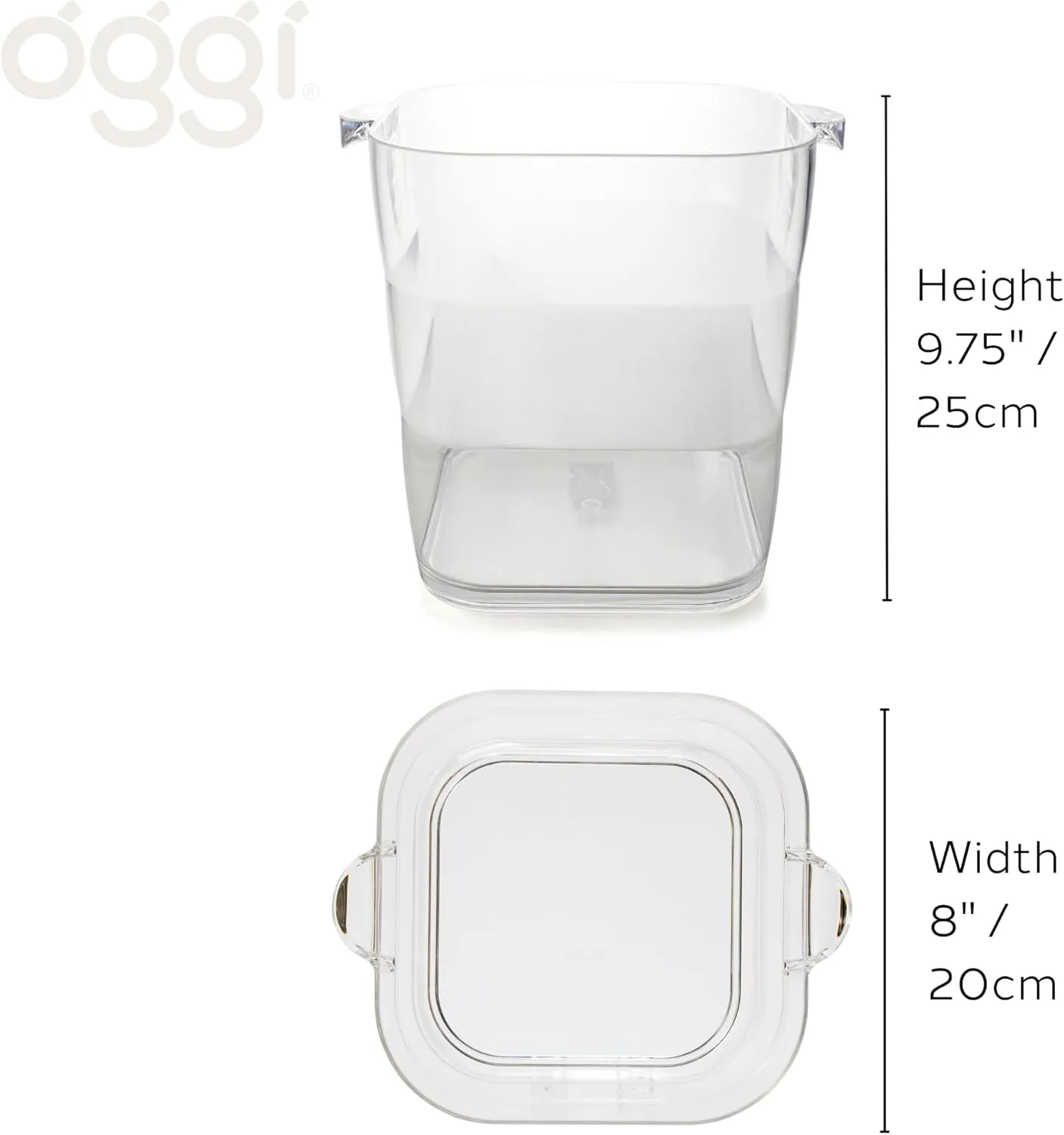 OGGI Acrylic Square Ice Bucket - Clear Beverage Cooler w/Handles, Wine Cooler, Beer Chiller, Ideal Drink Buckets for Parties, Use Ice Tub for Indoor or Outdoor Bars, 8˝ x 8˝