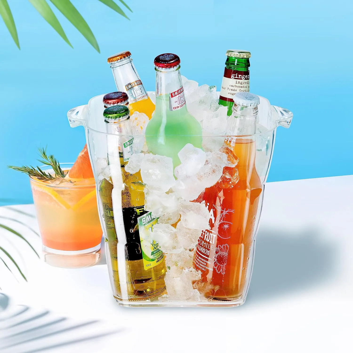 OGGI Acrylic Square Ice Bucket - Clear Beverage Cooler w/Handles, Wine Cooler, Beer Chiller, Ideal Drink Buckets for Parties, Use Ice Tub for Indoor or Outdoor Bars, 8˝ x 8˝