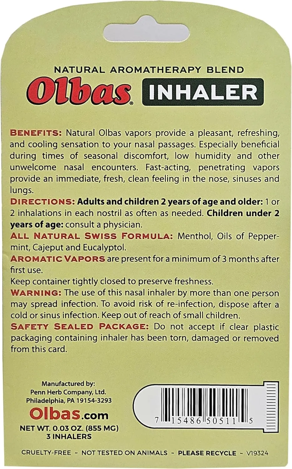 Olbas Inhaler Aromatherapy/Aromatic Inhaler, 0.01 Oz, 3-Pack