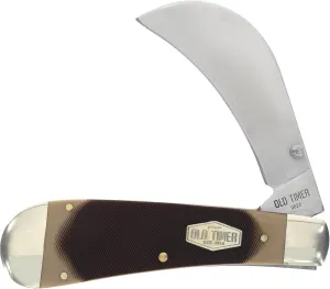 Old Timer 216OT Hawkbill Pruner 7in Traditional Folding Pocket Knife with Belt Clip, 3in High Carbon Stainless Steel Pruner Blade, and Sawcut Handle for EDC, Pruning, Gardening, Weeding, and Outdoors