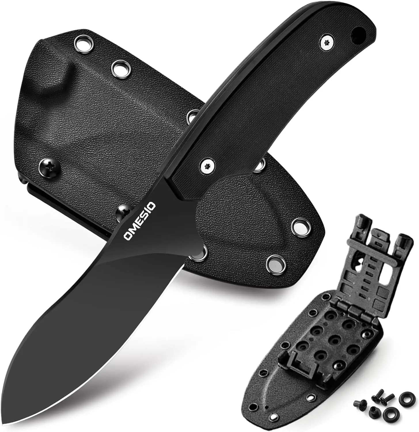 Omesio Fixed Blade Knife Hunting Outdoor Knife with Kydex Sheath, Nessmuk Blade Full Tang D2 Steel G10 Handle, Versatile for Horizontal, Scout Carry and Vertical Carry