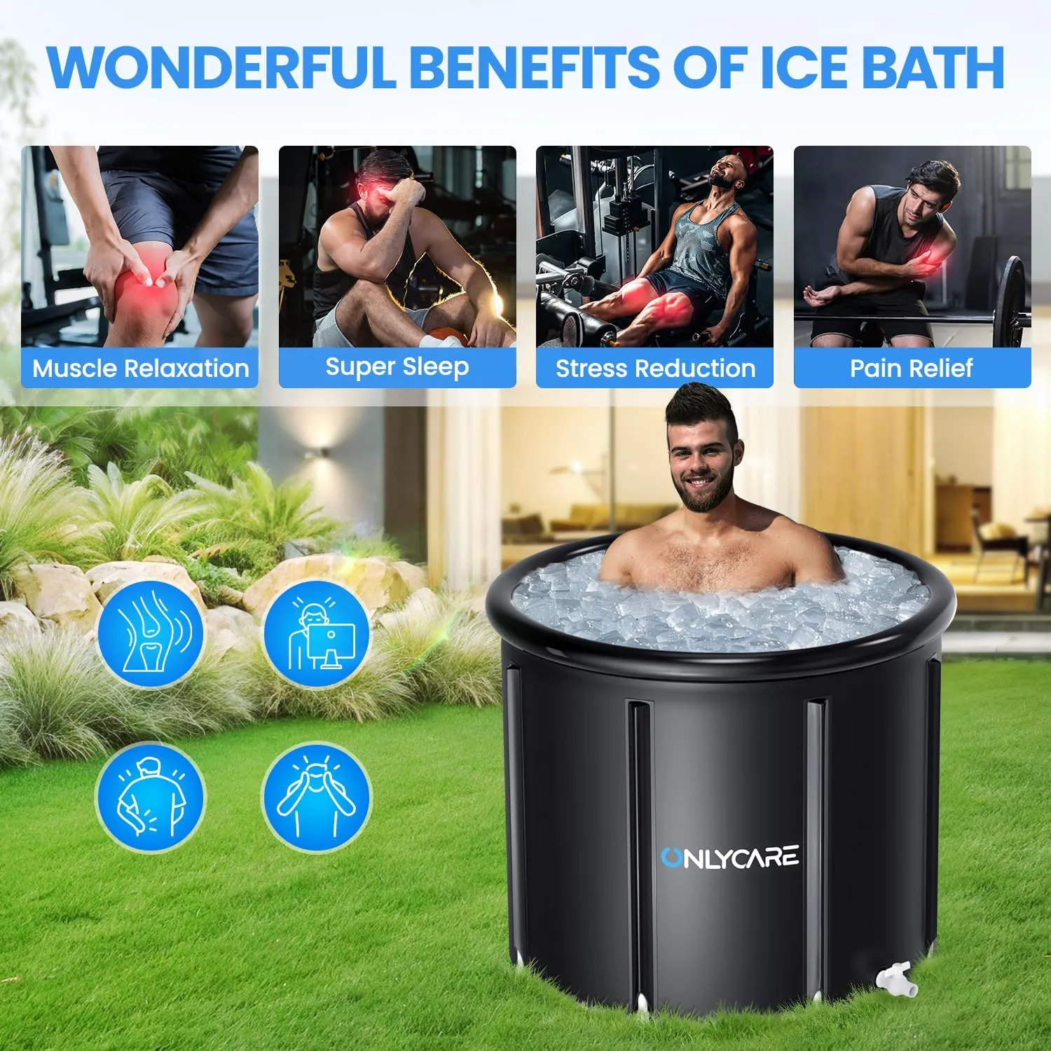 ONLYCARE XXL Ice Bath Tub for Athletes/2 Adults – Constant Temperature 5H Portable Cold Plunge Tub with Cover for Fast Muscle Recovery, Stress Relief, 130 Gal Ice Plunge Tub for Indoor/Outdoor/Gym