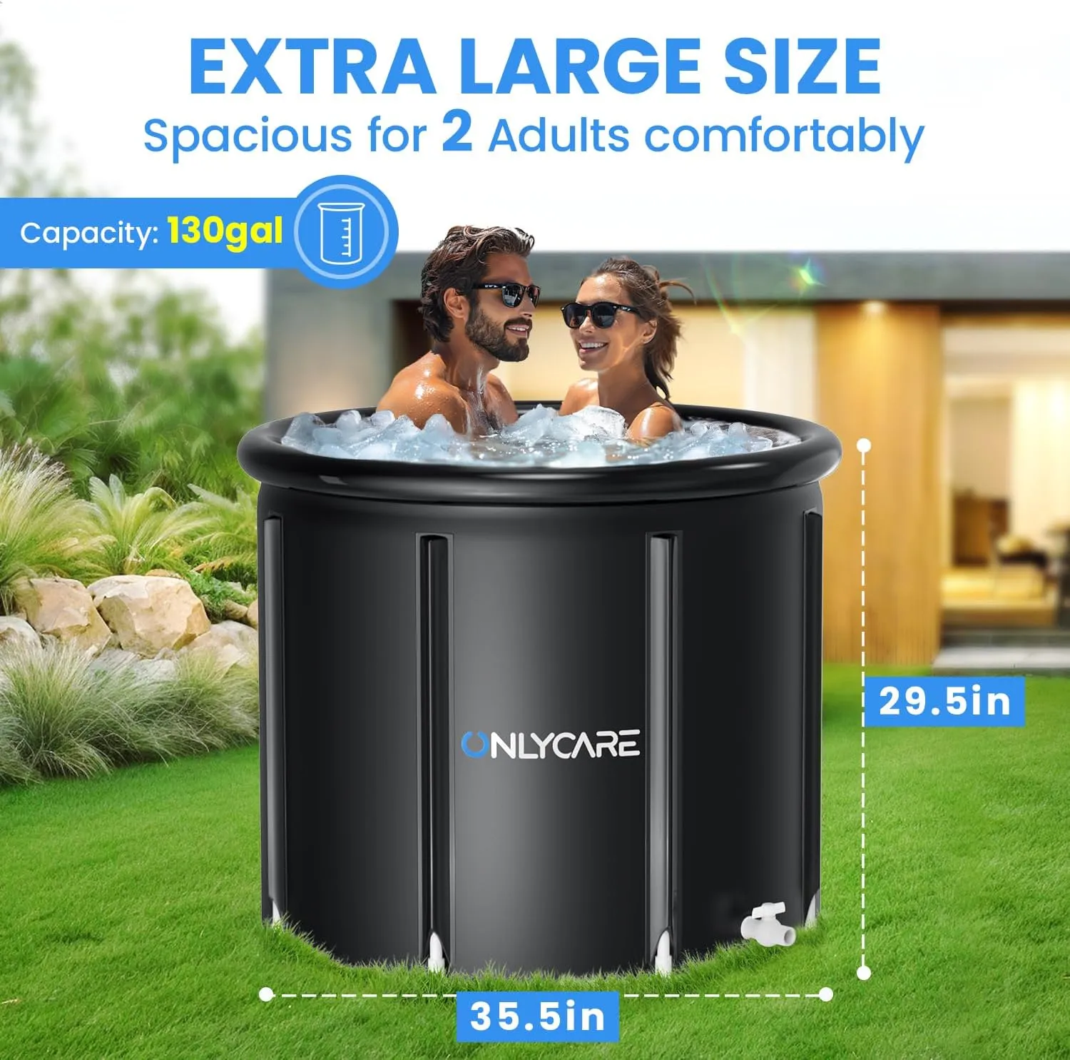 ONLYCARE XXL Ice Bath Tub for Athletes/2 Adults – Constant Temperature 5H Portable Cold Plunge Tub with Cover for Fast Muscle Recovery, Stress Relief, 130 Gal Ice Plunge Tub for Indoor/Outdoor/Gym