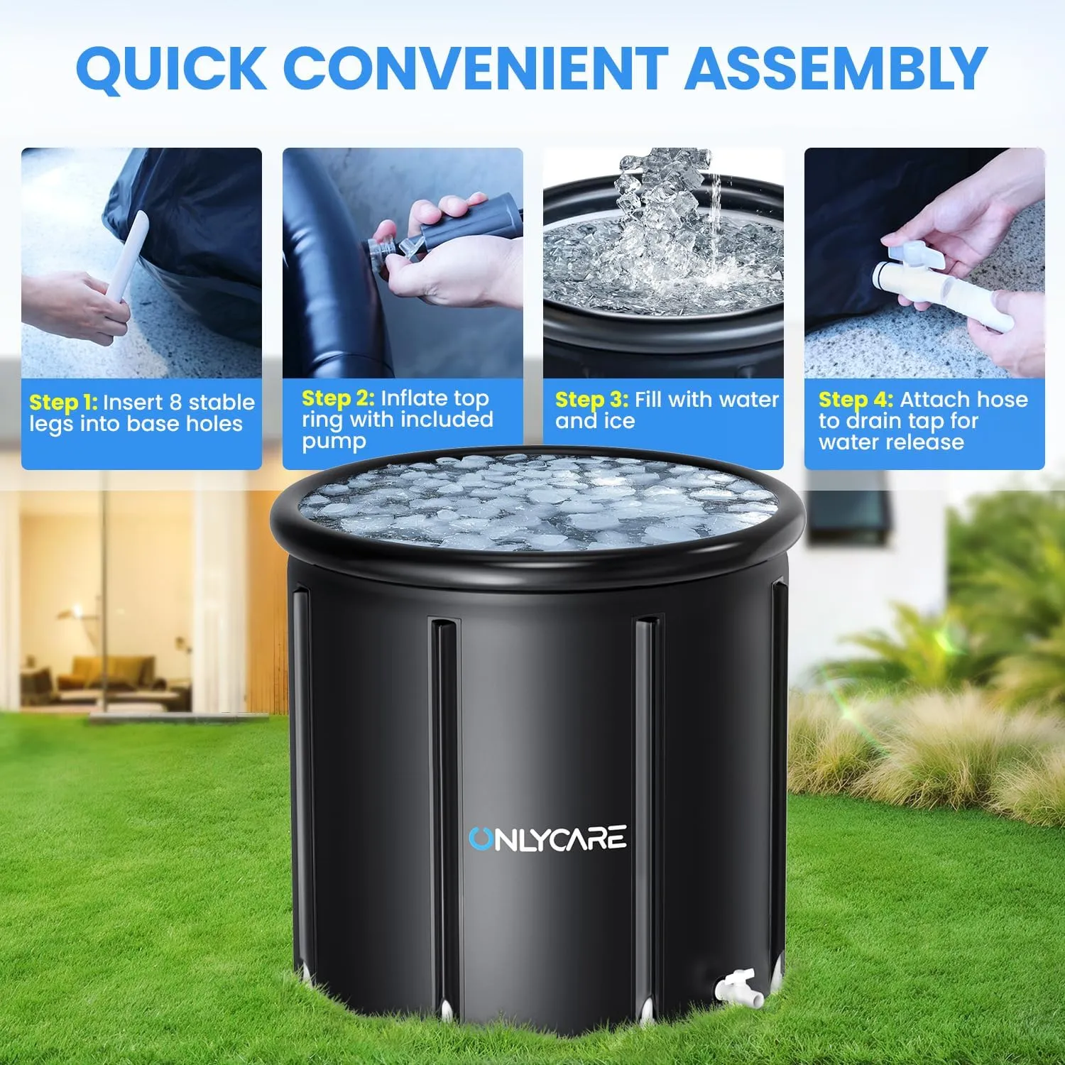 ONLYCARE XXL Ice Bath Tub for Athletes/2 Adults – Constant Temperature 5H Portable Cold Plunge Tub with Cover for Fast Muscle Recovery, Stress Relief, 130 Gal Ice Plunge Tub for Indoor/Outdoor/Gym
