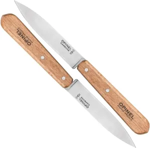 Opinel No. 102 Paring Knives 2 PIECE SET, Carbon Steel Everyday Use Prep Knives for Chopping, Peeling, Slicing, Trimming, Stabilized Sustainably Harvested Beechwood Handles, Made in France