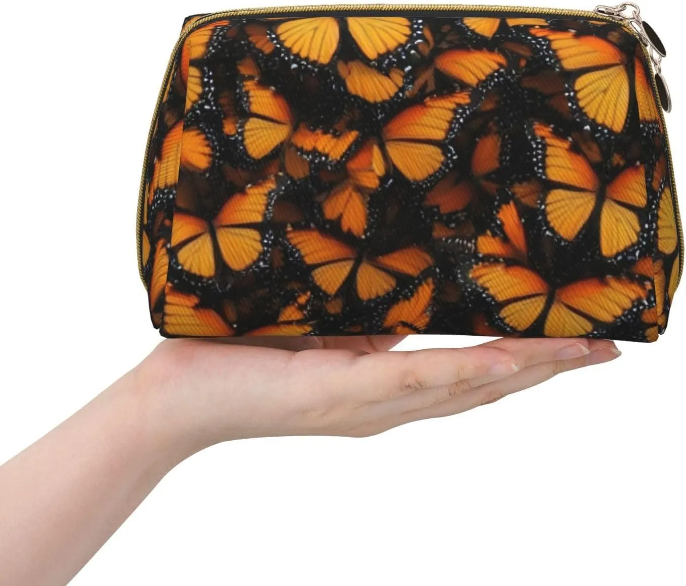 Orange Monarch Butterflies Toiletry Pouch, Travel-Friendly Makeup Organizer For Makeup Brushes, Lipsticks
