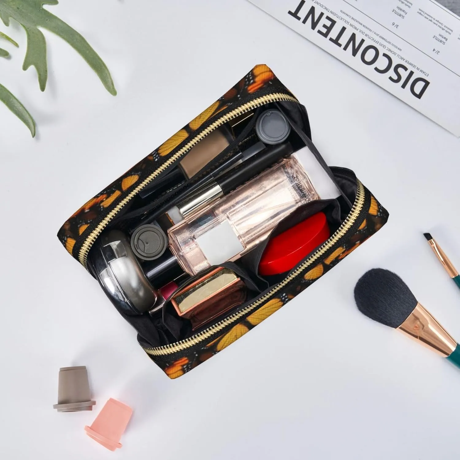 Orange Monarch Butterflies Toiletry Pouch, Travel-Friendly Makeup Organizer For Makeup Brushes, Lipsticks