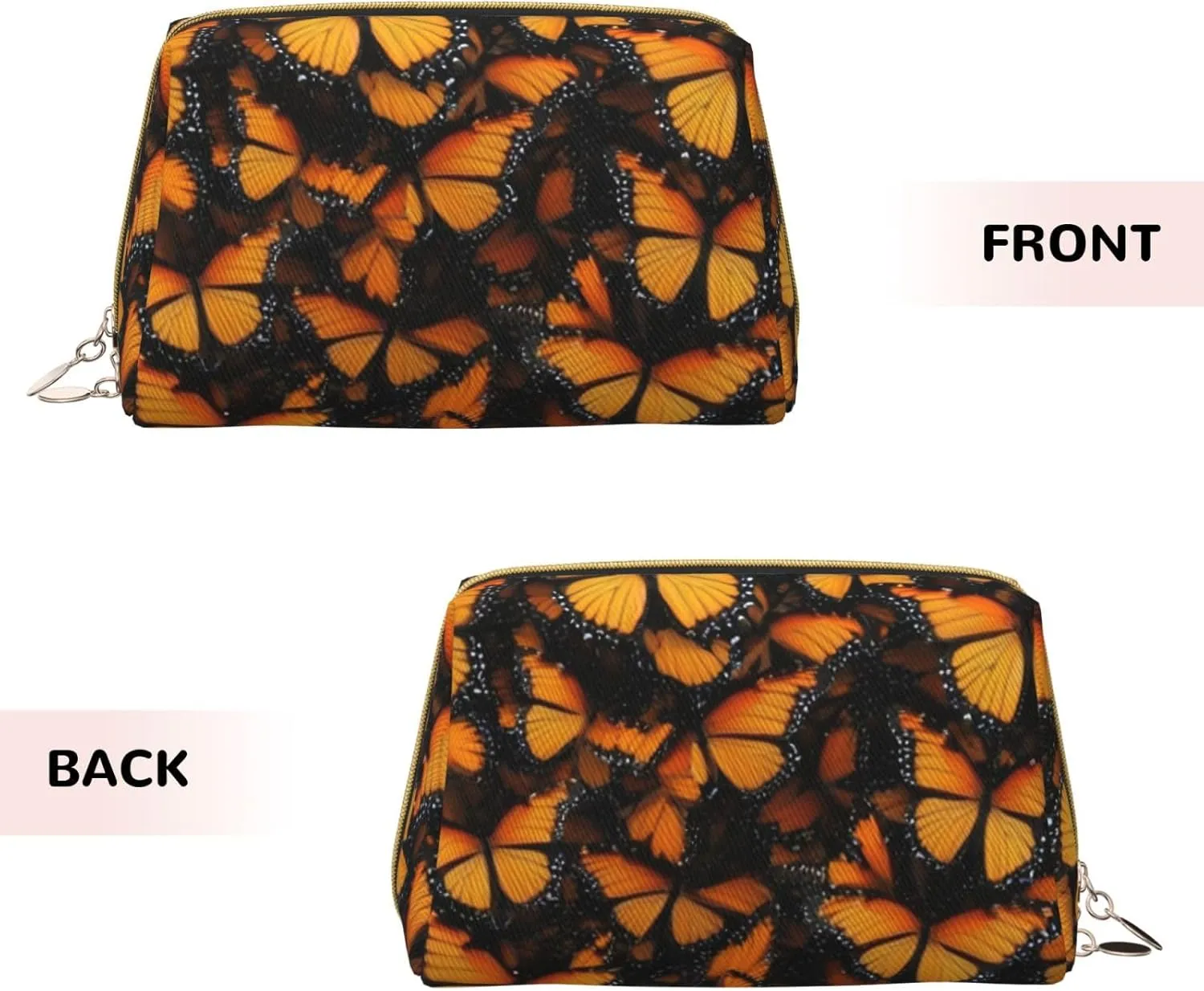 Orange Monarch Butterflies Toiletry Pouch, Travel-Friendly Makeup Organizer For Makeup Brushes, Lipsticks