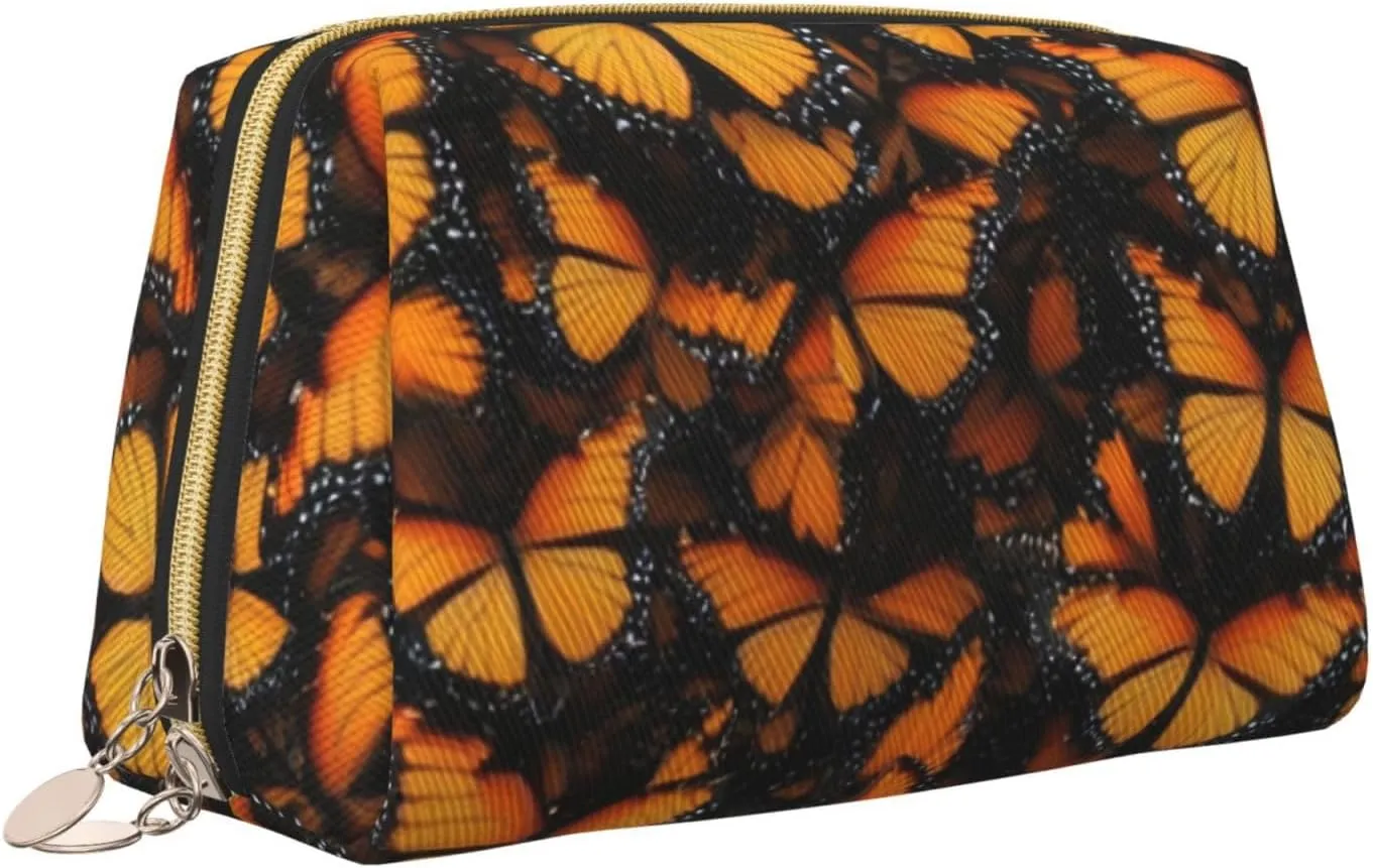 Orange Monarch Butterflies Toiletry Pouch, Travel-Friendly Makeup Organizer For Makeup Brushes, Lipsticks