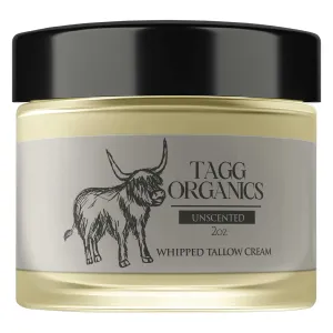 Organic Whipped Tallow Cream Deep Moisturizing Balm for Dry, Sensitive Skin – Unscented, 100% Natural with Cold-Pressed Olive Oil – 2 oz Travel Size