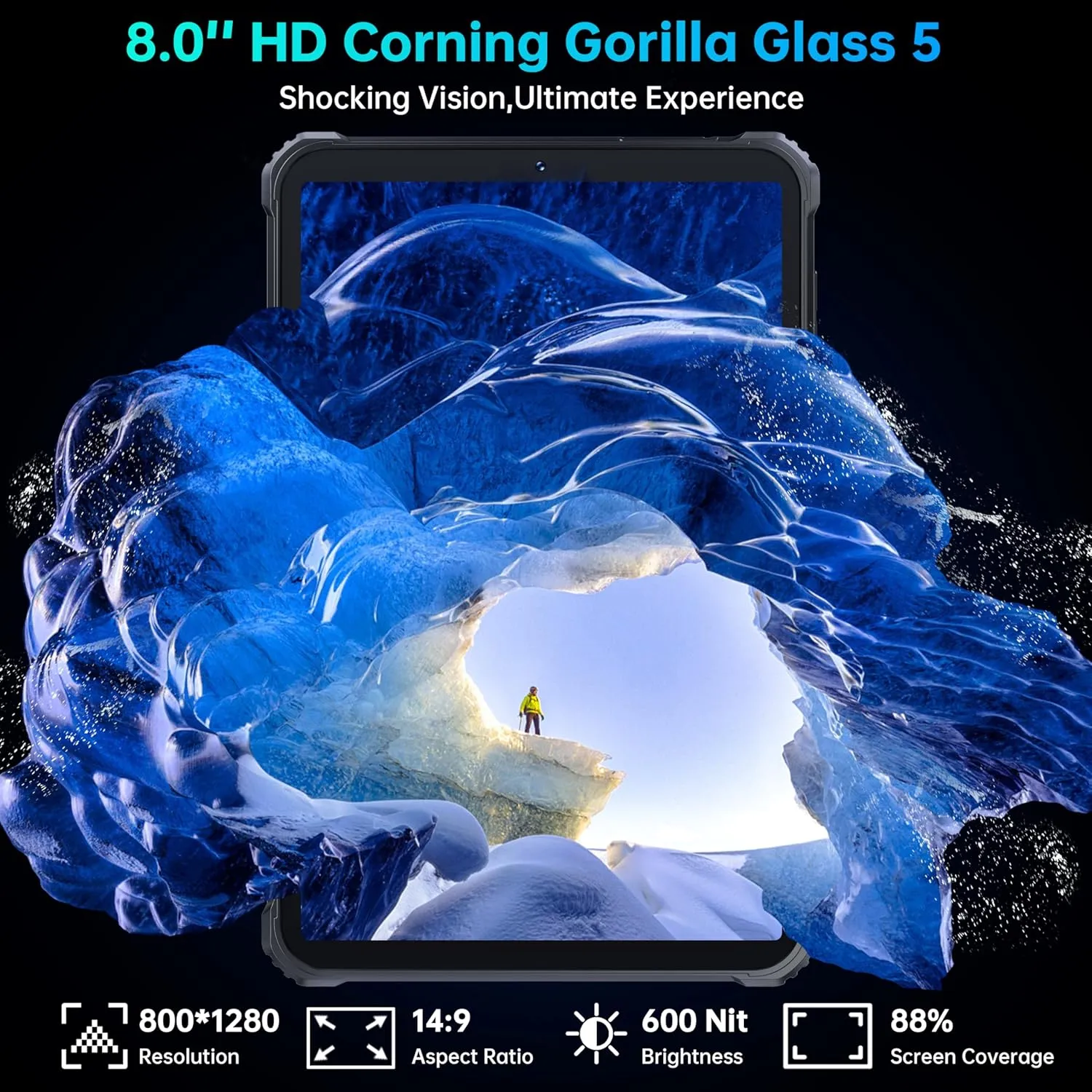 OUKITEL RT3 Pro Rugged Tablet - 16GB 128GB 1TB Expandable Industrial Android 14 Tablet, 8 Inch HD Display, 5150mAh Battery Tablets PC, 16 8MP Camera,4G Dual SIM/5G WiFi/Face ID/90dB Speaker/NFC, Black