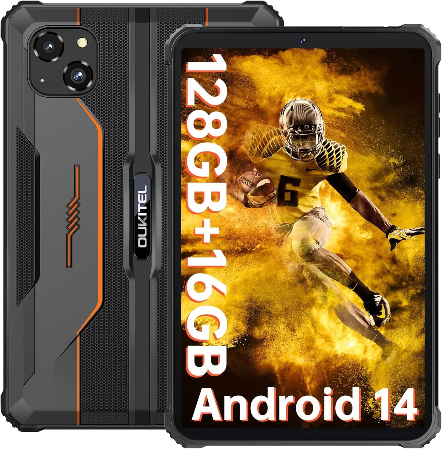 OUKITEL RT3 Pro Rugged Tablet - 8 Inch HD Industrial Android 14 Tablets, 16GB 128GB 1TB Expandable, 5150mAh Battery Tablet PC, 16 8MP Camera, IP68&IP69K, 4G Dual SIM/5G WiFi/BT5.0/NFC/T-Mobile, Orange