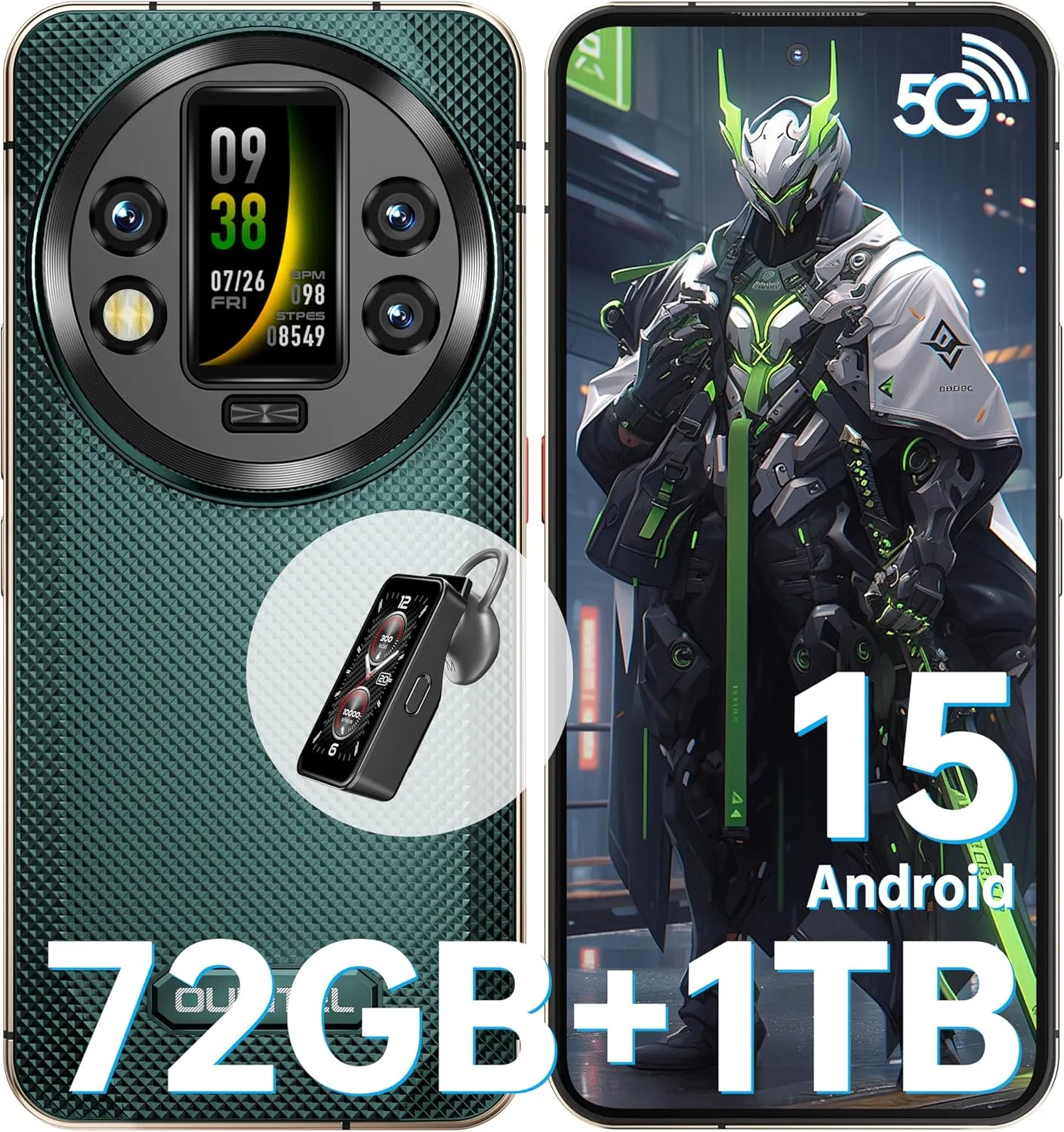 OUKITEL WP200 Pro Rugged Smartphone Unlocked Android 15-72GB 1TB Rugged Phone, 6.7" FHD  Phone, 108MP Main Camera 8580mAh Battery, IP68/IP69K Cell Phone 5G Dual SIM NFC/OTG/BT5.3/120Hz/WIFI6,Green