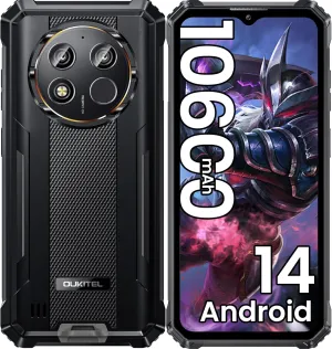 OUKITEL WP28E Rugged Phone Unlocked, 10600mAh Battery Cell Phone, 6.52" Screen Smartphone, 64GB ROM/TF 1TB, 13MP Camera, 4G Dual SIM Android 14,IP68/IP69K Waterproof Phone, NFC/OTG/GPS/T-Mobile