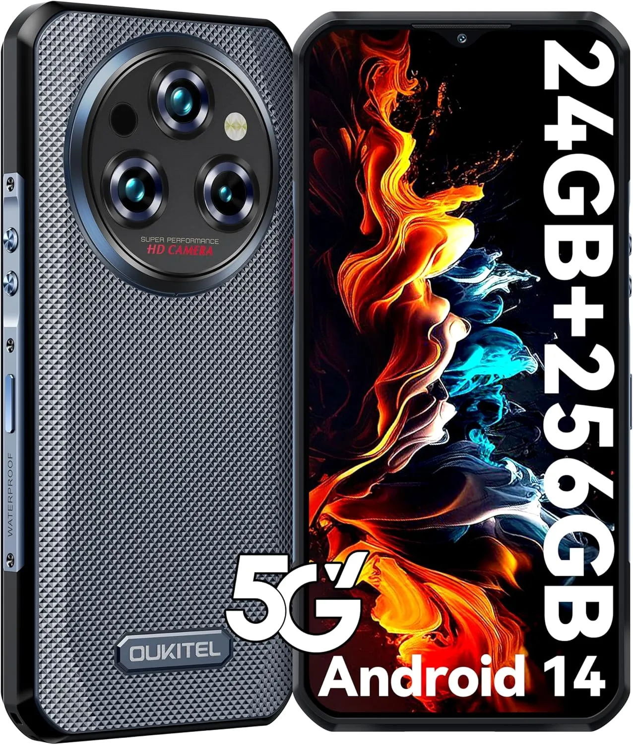 OUKITEL WP35 Rugged Smartphone 5G - 24GB 256GB/TF 2TB Android 14 Rugged Phone, 11000mAh Large Battery, 6.6" FHD  Corning Screen, Dual Sim Cell Phone, 64MP 32MP Camera, NFC/OTG/BT5.2/T-Mobile, Grey