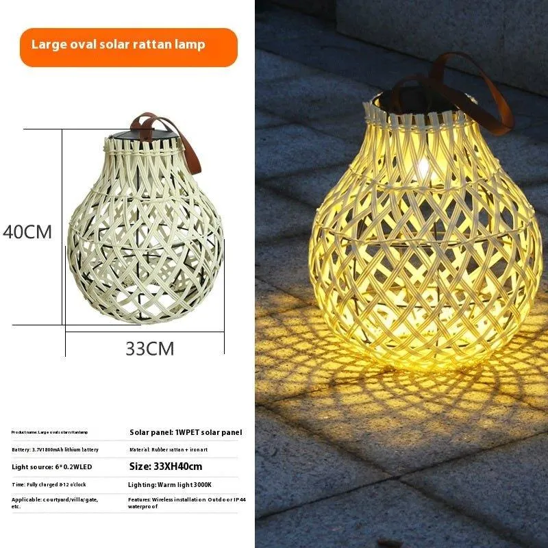 Outdoor Solar Lantern Lights Bamboo Weaving Hollowed Table Lamp Decoration