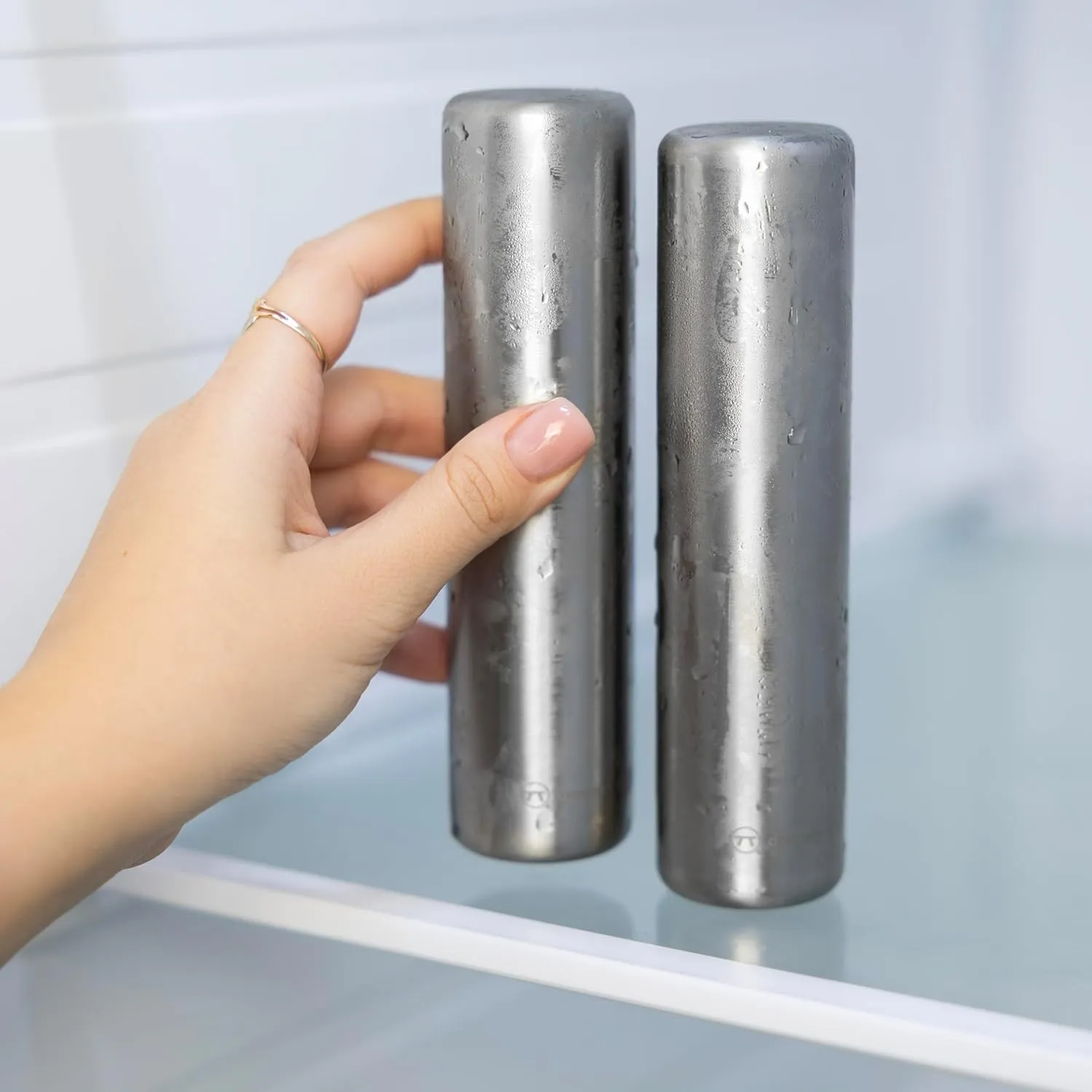 Outset Stainless Steel Cylinder Ice Packs, Set of 2 Reusable Travel Coolers, 6.3" x 1.6”