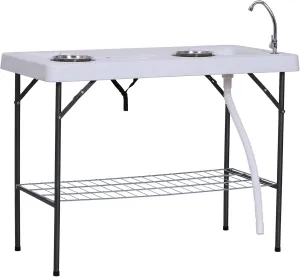 Outsunny Folding Fish Cleaning Table with Sink, Portable Camping Table with Faucet Drainage Hose, Grid Rack and Fish Cleaning Kit for Picnic, Fishing, 50"