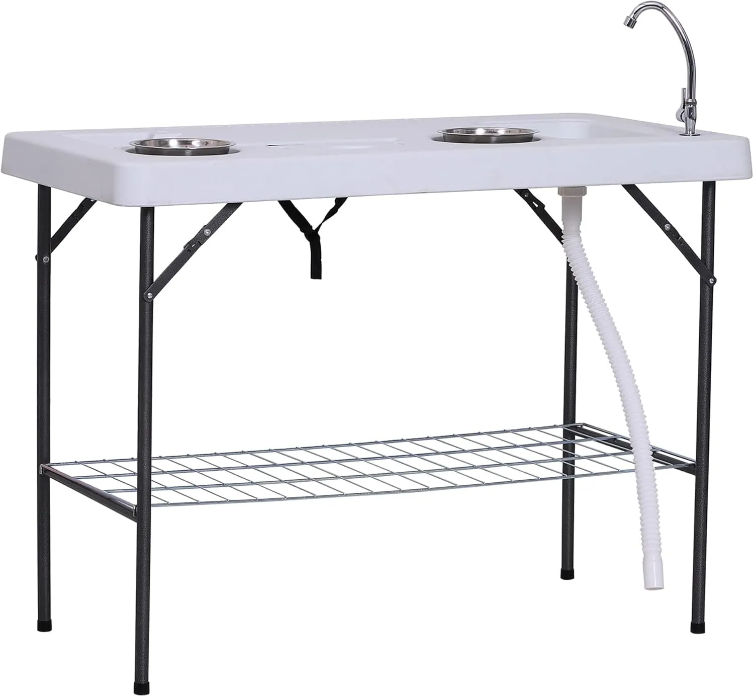 Outsunny Folding Fish Cleaning Table with Sink, Portable Camping Table with Faucet Drainage Hose, Grid Rack and Fish Cleaning Kit for Picnic, Fishing, 50"