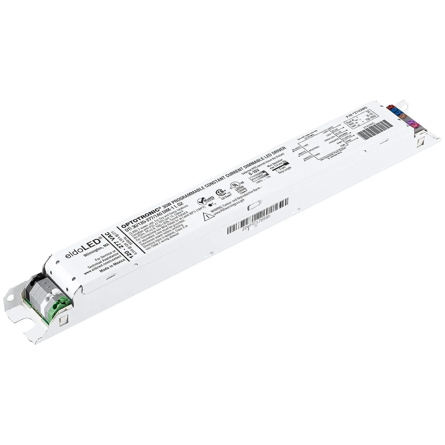 Pack of 10 - eldoLED *2743WG OPTOTRONIC 30W Constant Current 0-10V Dimmable LED Driver, Programmable Linear OTi 30/120-277/1A0 DIM-1 L G2 - Replacement/Compatible with Osram 57433