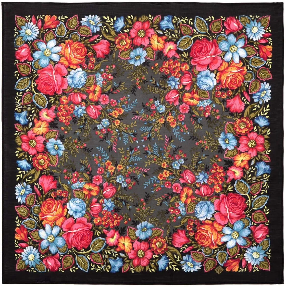 Pavlovo Posad Wool Shawl for Women 28.3x28.3'' (72x72 cm) 100% Wool Scarf for Women, Floral Wrap, Fashion Scarves
