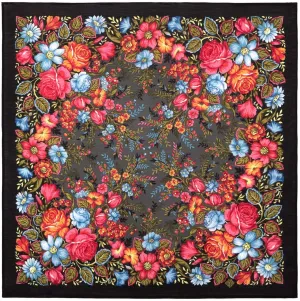 Pavlovo Posad Wool Shawl for Women 28.3x28.3'' (72x72 cm) 100% Wool Scarf for Women, Floral Wrap, Fashion Scarves
