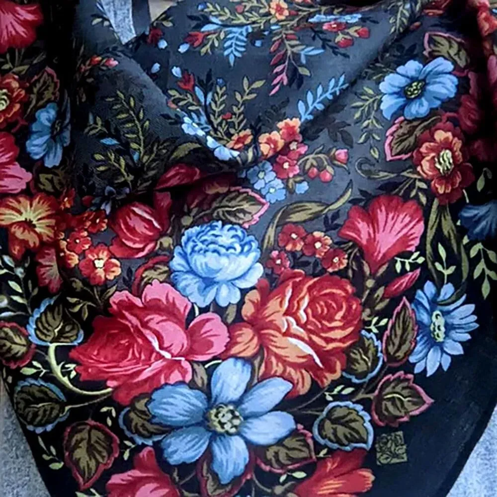 Pavlovo Posad Wool Shawl for Women 28.3x28.3'' (72x72 cm) 100% Wool Scarf for Women, Floral Wrap, Fashion Scarves