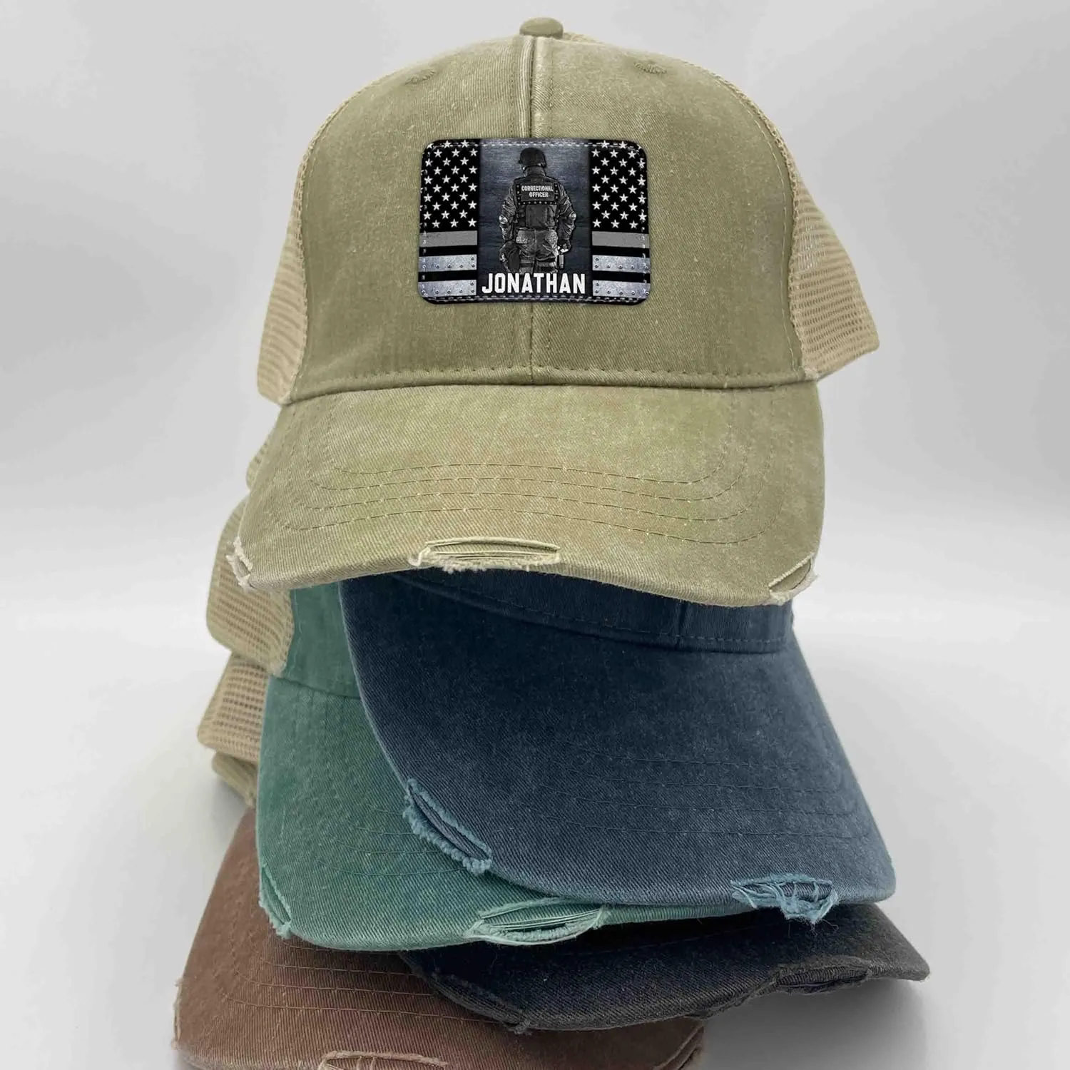 Personalized Gifts - Ollie Cap - Custom Police Dispatcher Army Veteran Corrections Officer Firefighter Cap - Thin Line Flag