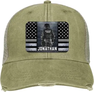 Personalized Gifts - Ollie Cap - Custom Police Dispatcher Army Veteran Corrections Officer Firefighter Cap - Thin Line Flag