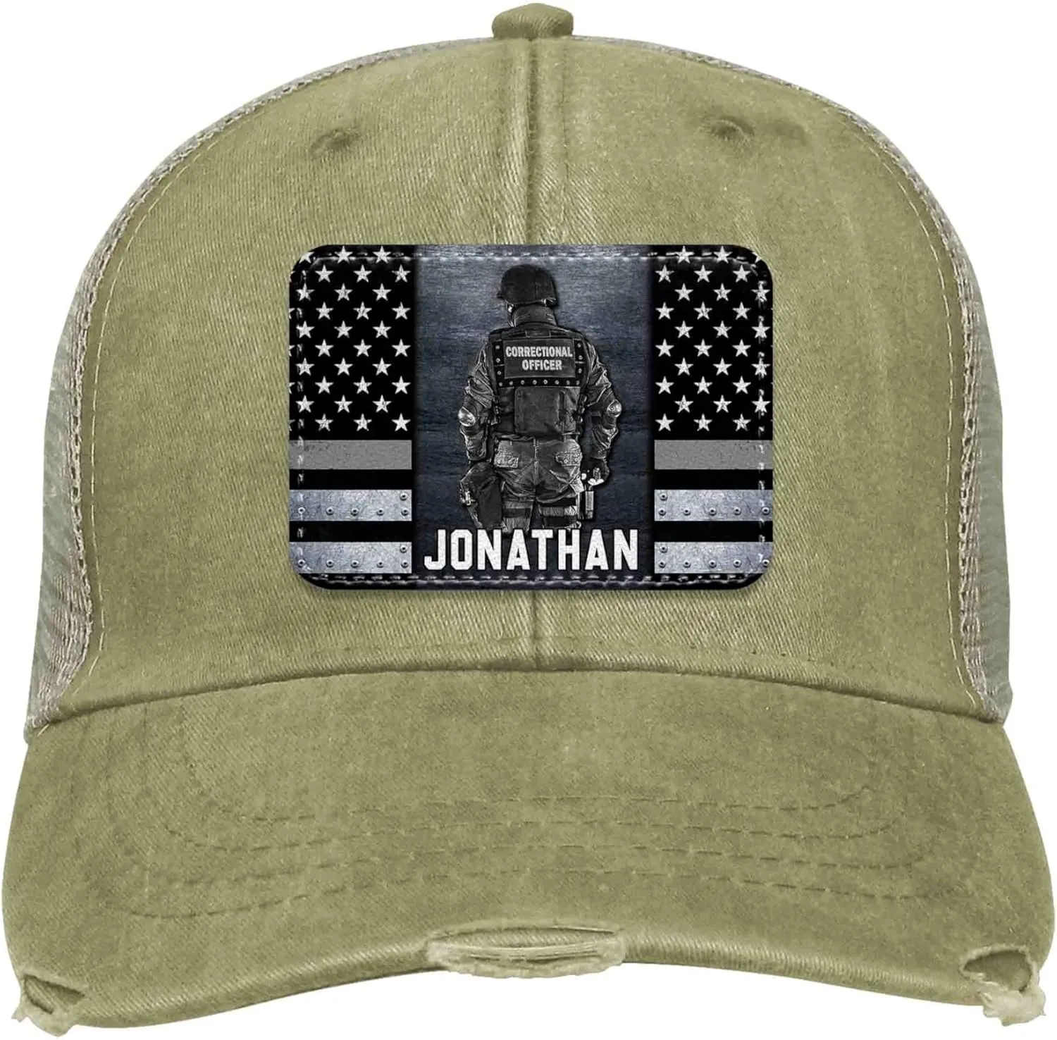 Personalized Gifts - Ollie Cap - Custom Police Dispatcher Army Veteran Corrections Officer Firefighter Cap - Thin Line Flag