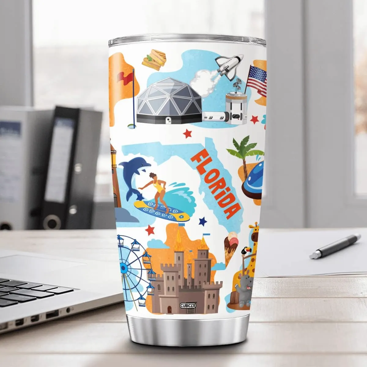 Personalized Tumbler Florida State Insulated Cup With Lid Customized Name Christmas Gifts For Women Adults Stainless Steel Tumblers Travel Coffee Mug Birthday Accessories