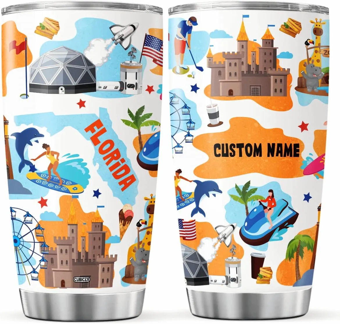 Personalized Tumbler Florida State Insulated Cup With Lid Customized Name Christmas Gifts For Women Adults Stainless Steel Tumblers Travel Coffee Mug Birthday Accessories