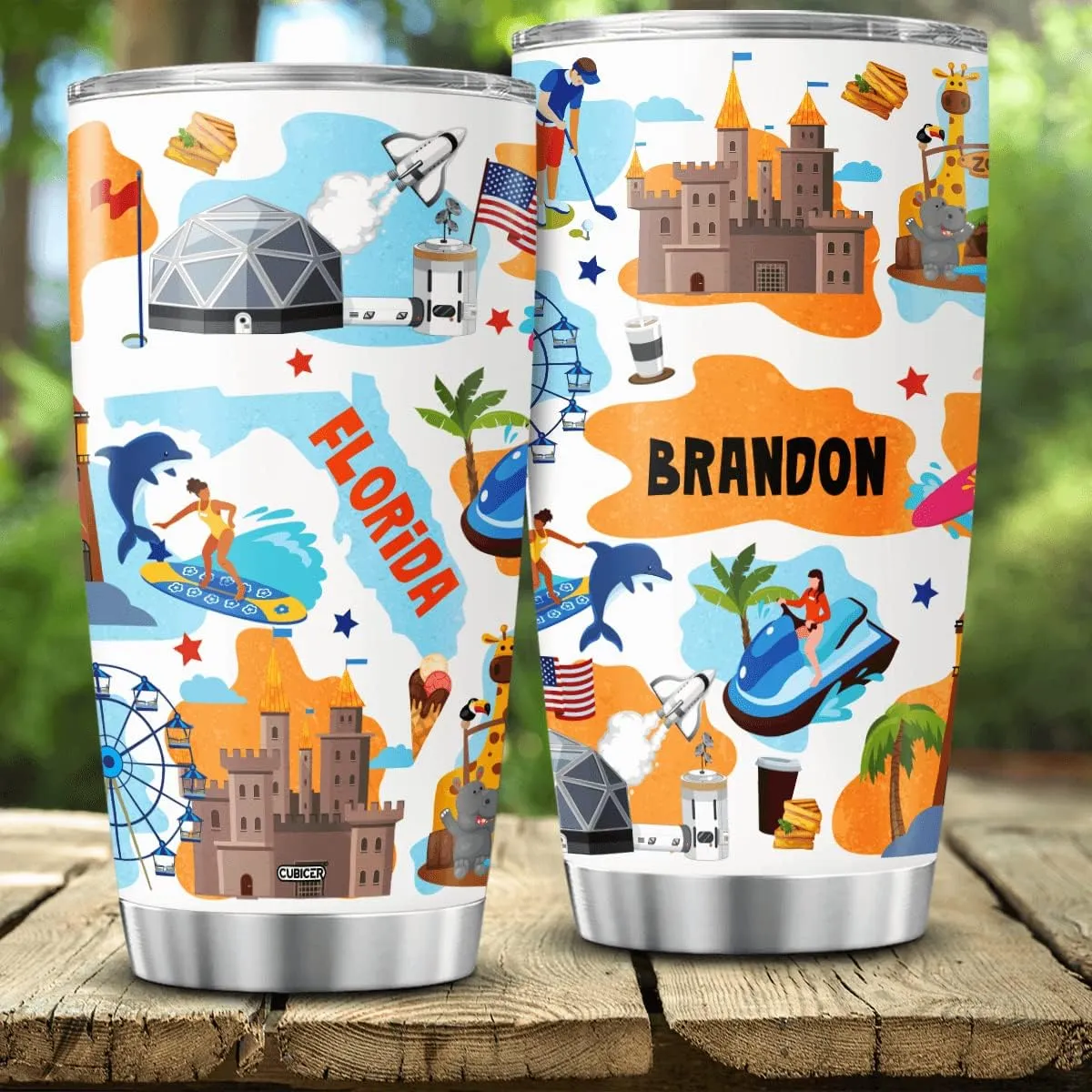 Personalized Tumbler Florida State Insulated Cup With Lid Customized Name Christmas Gifts For Women Adults Stainless Steel Tumblers Travel Coffee Mug Birthday Accessories