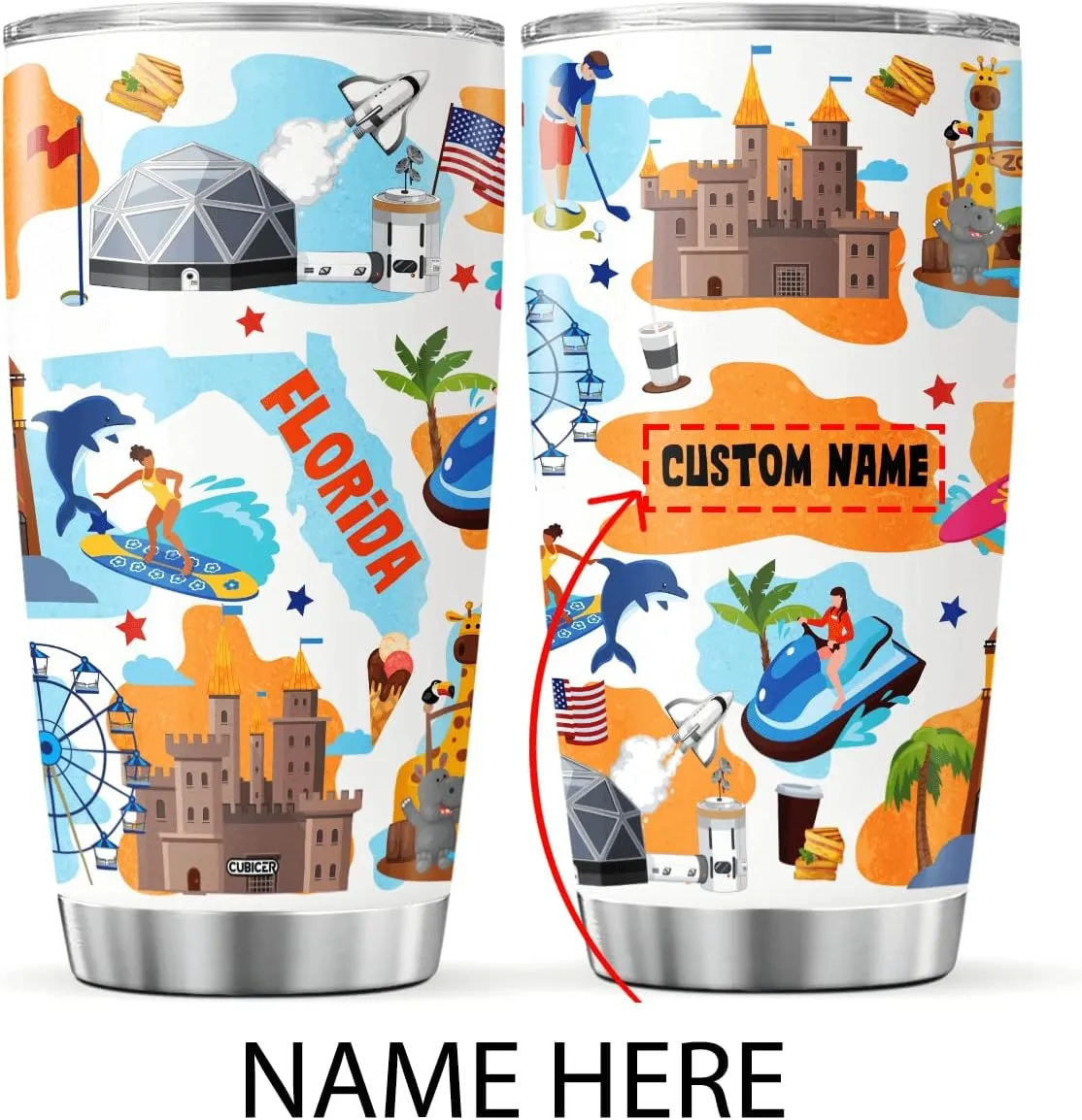 Personalized Tumbler Florida State Insulated Cup With Lid Customized Name Christmas Gifts For Women Adults Stainless Steel Tumblers Travel Coffee Mug Birthday Accessories