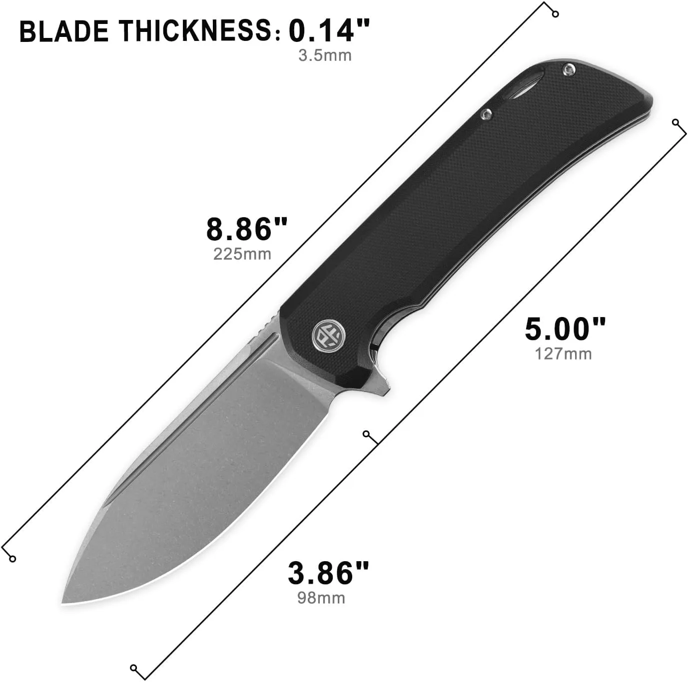 Petrified fish PFB05 Tunny Folding Knife,3.86" 14C28N Steel Stonewashed Blade G10 Handle Folding knife for EDC Camping Outdoor (Black Stonewashed)