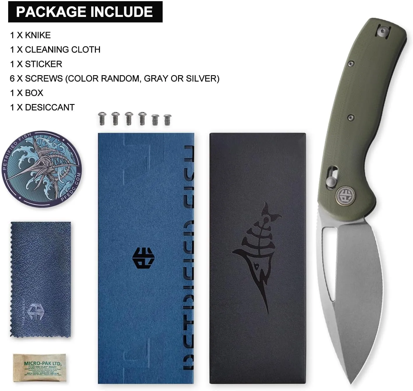 Petrified fish PFP13 Viper Folding Knife,3.5" K110 Steel Stonewashed Blade G10 Handle Pocket Knife for Camping EDC Outdoor (Green Stonewashed)