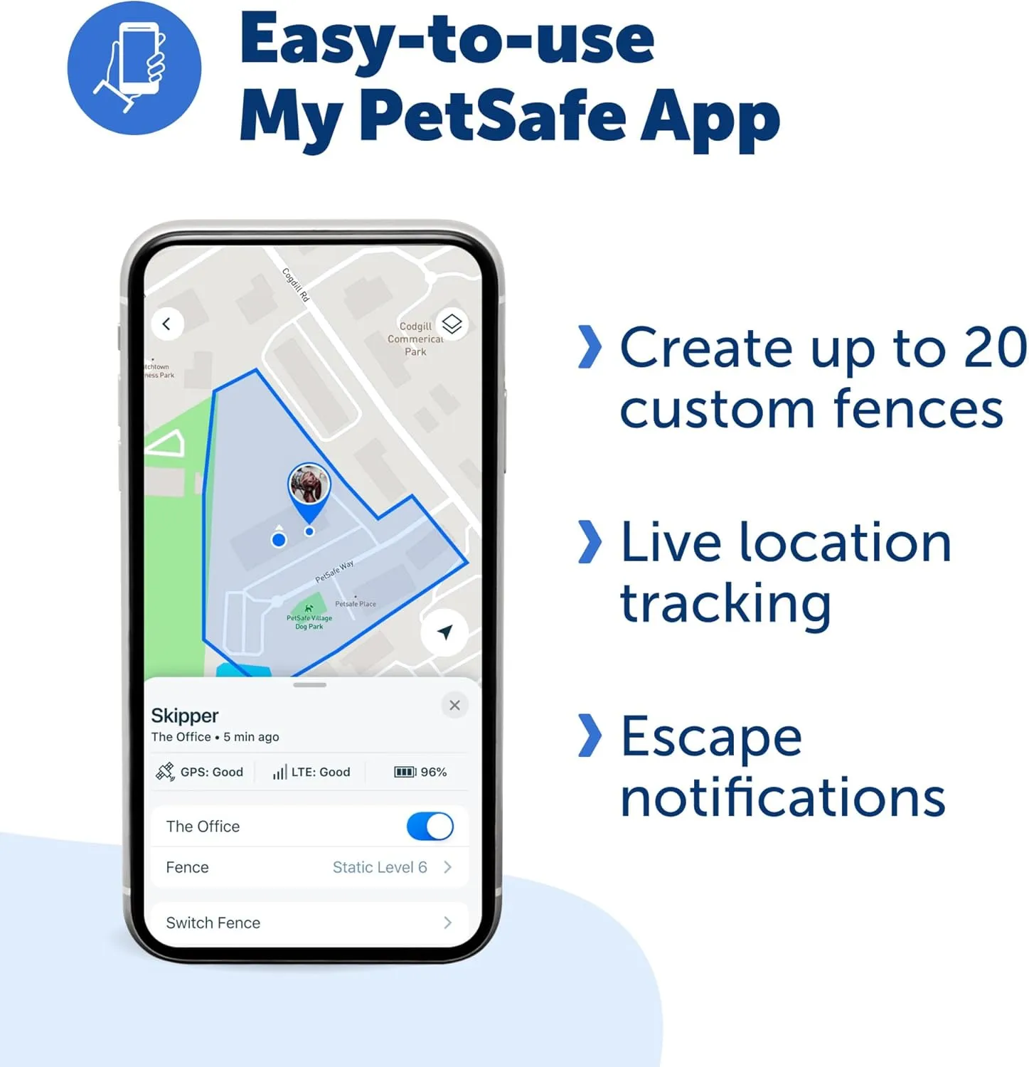 PetSafe Guardian GPS   Tracking Dog Fence Collar Pet Safe GPS Dog Collar Fence System, with App Waterproof Rechargeable Collar, Tracking for Dogs (Blue, Grey)