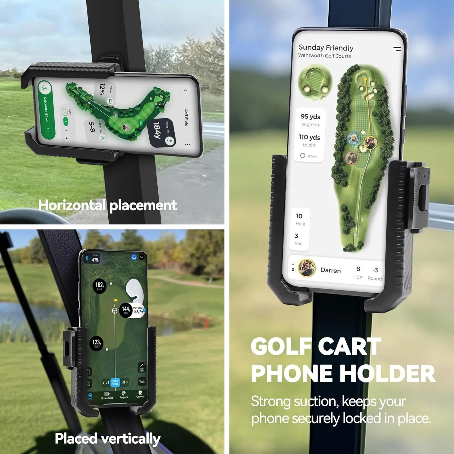 Phone Holder for Golf Cart - Magnetic Golf Cart Phone Holder with Ultra-Strong N52 Magnet & 360° Rotation, Universal Fit for Smartphones/Thick Cases - Secure Hands-Free Golf Accessories (Gray)
