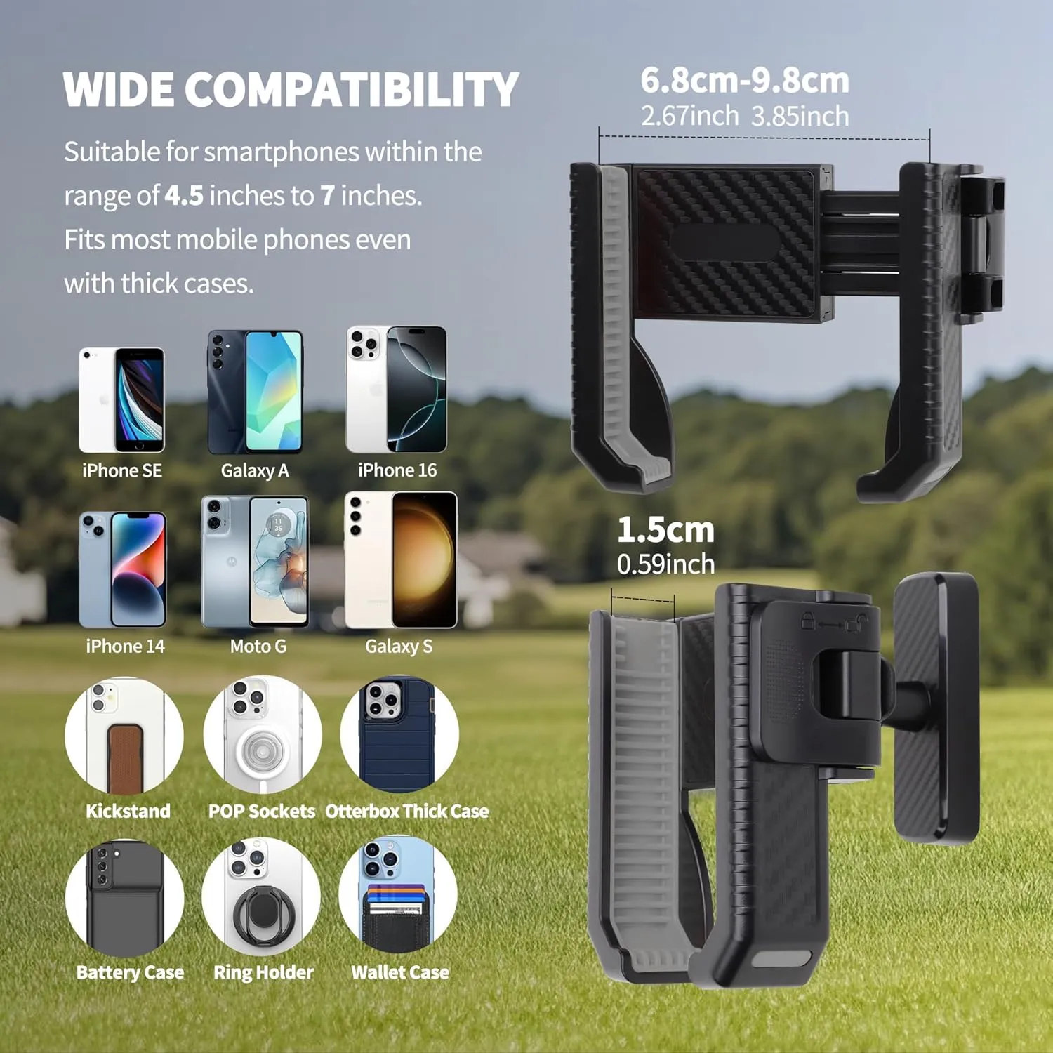 Phone Holder for Golf Cart - Magnetic Golf Cart Phone Holder with Ultra-Strong N52 Magnet & 360° Rotation, Universal Fit for Smartphones/Thick Cases - Secure Hands-Free Golf Accessories (Gray)