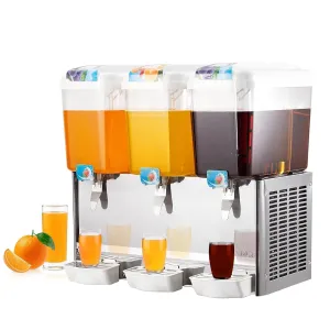 PioneerWorks Commercial Beverage Dispenser, 3 Tanks 14.25 Gallon 54L Commercial Juice Dispenser, 18 Liter Per Tank, 380W Stainless Steel Food Grade Ice Tea Drink Dispenser with Thermostat Controller