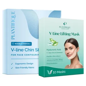 PLANTIFIQUE V-Line Collagen Mask for face 10 PCS and Chin Strap for Face Contouring