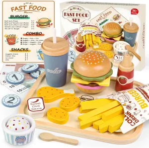 Play Food Sets for Kids Kitchen Accessories for Toddlers 1-3, 3-5 Girl Boy Birthday Gift Pretend Play Woodden Toys Age 3 4 5 6 Wood Educational Toy