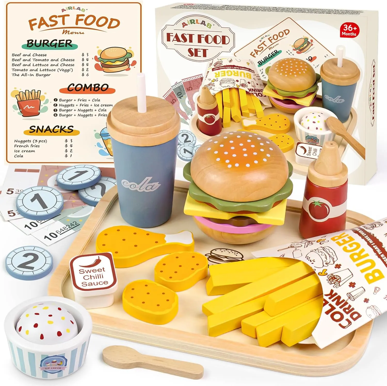 Play Food Sets for Kids Kitchen Accessories for Toddlers 1-3, 3-5 Girl Boy Birthday Gift Pretend Play Woodden Toys Age 3 4 5 6 Wood Educational Toy