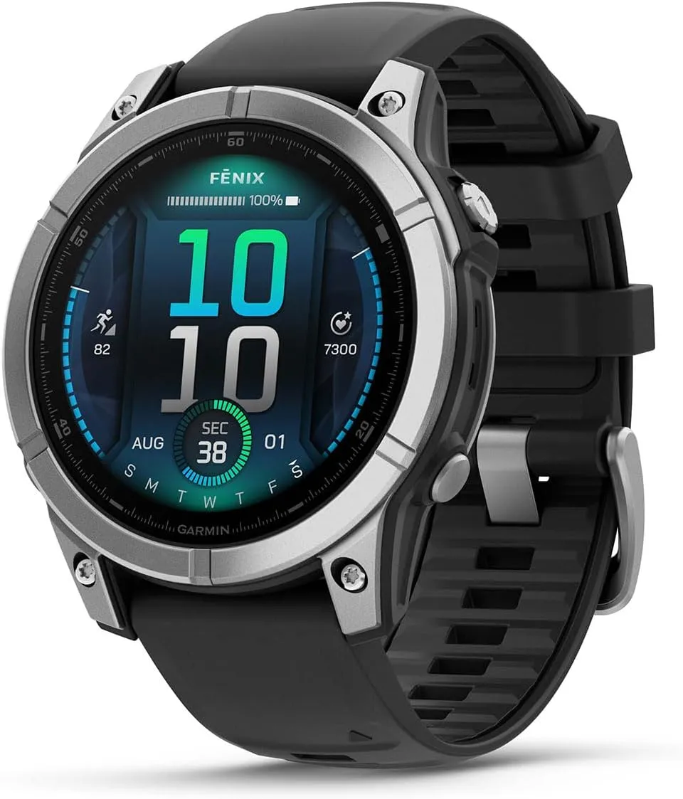 PlayBetter Garmin Fenix E (Stainless Steel/Black) Premium Multisport GPS Smartwatch Bundle - AMOLED Display, Long Battery Life, Strength Workouts 5000mAh Portable Charger & HD Screen Protectors