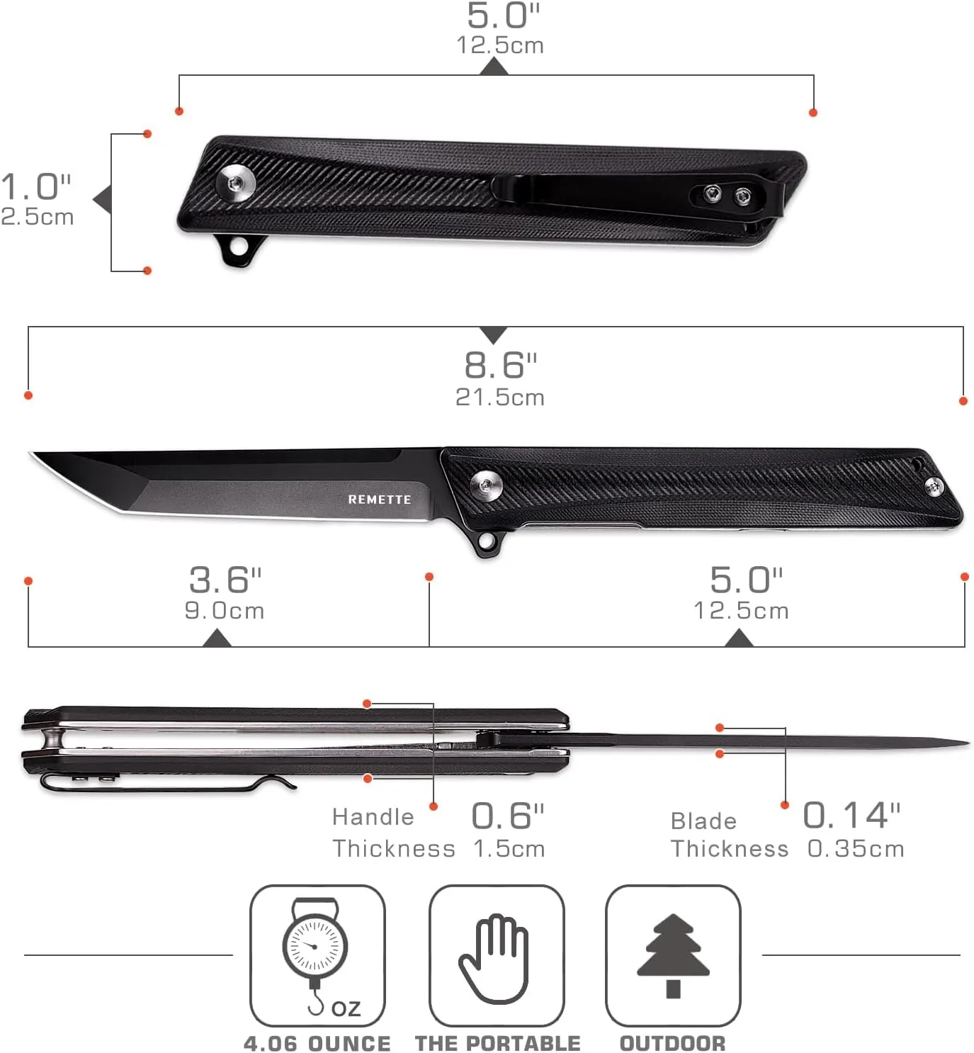 Pocket Knife GD22K, Flipper Open 3.6" D2 Steel Tanto Folding knife with Durable G10 Handle,Men Women Everyday Carry EDC Knife,Sharp Camping Hiking Daily Work Knives