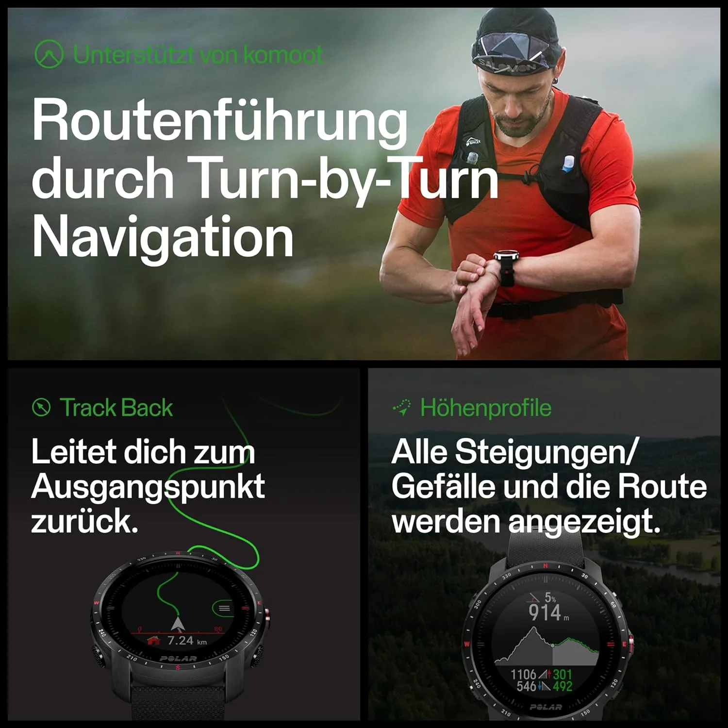 Polar Grit X Pro - GPS Multisport Smartwatch - Military Durability, Sapphire Glass, Wrist-Based Heart Rate, Long Battery Life, Navigation - Ideal for Outdoor Sports, Trail Running, Hiking, Black