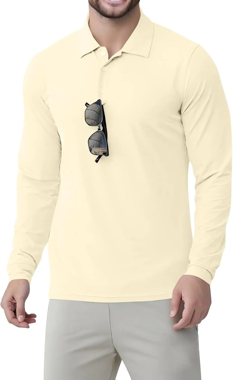 Polo Shirts for Men Long Sleeve Golf Shirts UPF 50  Sun Protection Ice Silk Cool Shirts for Work Fishing Outdoor
