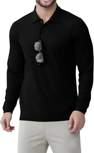 Polo Shirts for Men Long Sleeve Golf Shirts UPF 50  Sun Protection Ice Silk Cool Shirts for Work Fishing Outdoor