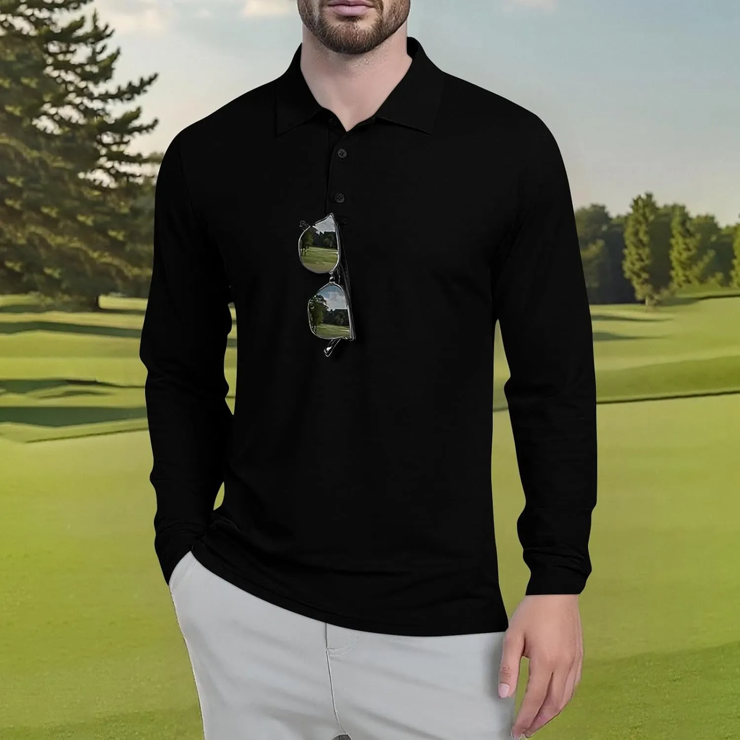 Polo Shirts for Men Long Sleeve Golf Shirts UPF 50  Sun Protection Ice Silk Cool Shirts for Work Fishing Outdoor